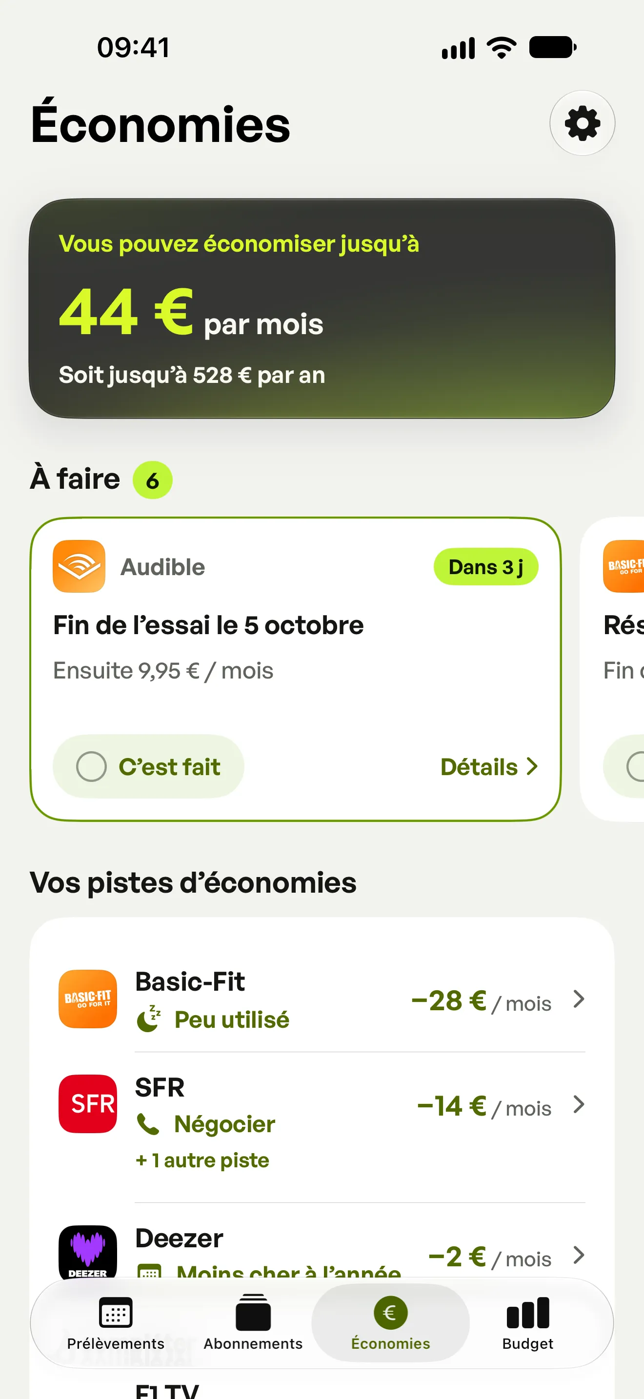 Spook présente la fin de l’essai Audible et les pistes d’économies Basic-Fit et SFR.